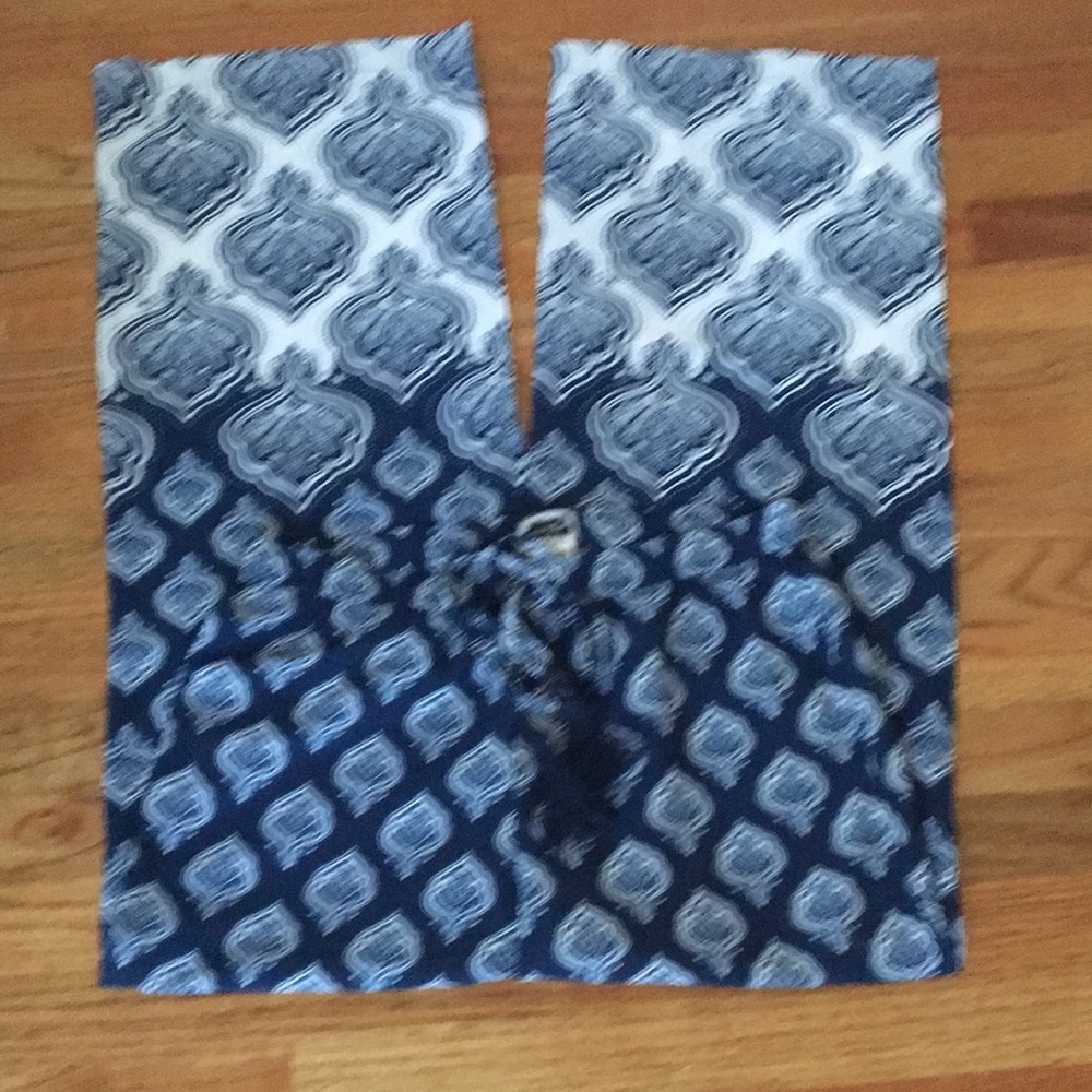 Mud Pie Navy and White Patterned Boot Cut Jumpsuit Pants